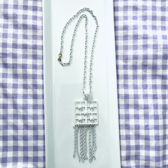 Vintage Midcentury Modern Greek Key Fringe Necklace - Picture 2 of 5